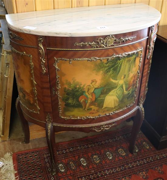 Painted demi-lune marble top commode(-)